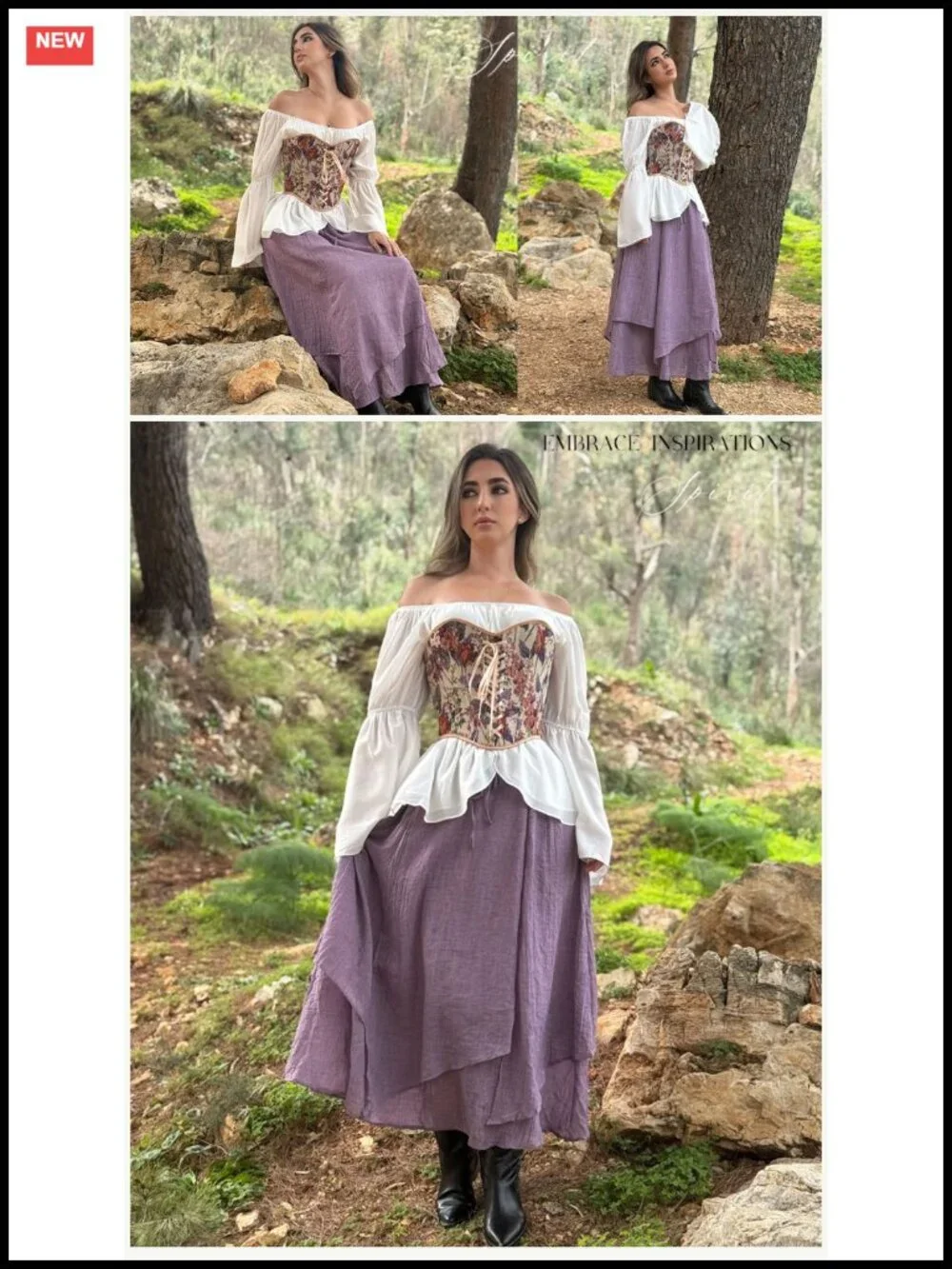 Renaissance Maxi Skirt with Pockets, Asymmetrical Layered A-Line, Elastic High